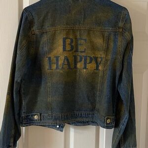Kids Denim Jacket with 'Be Happy' Print